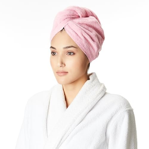 Amazon Brand – Solimo – Cotton Bath Headwrap | Microfiber | Fade Resistant | Pink & Light Blue