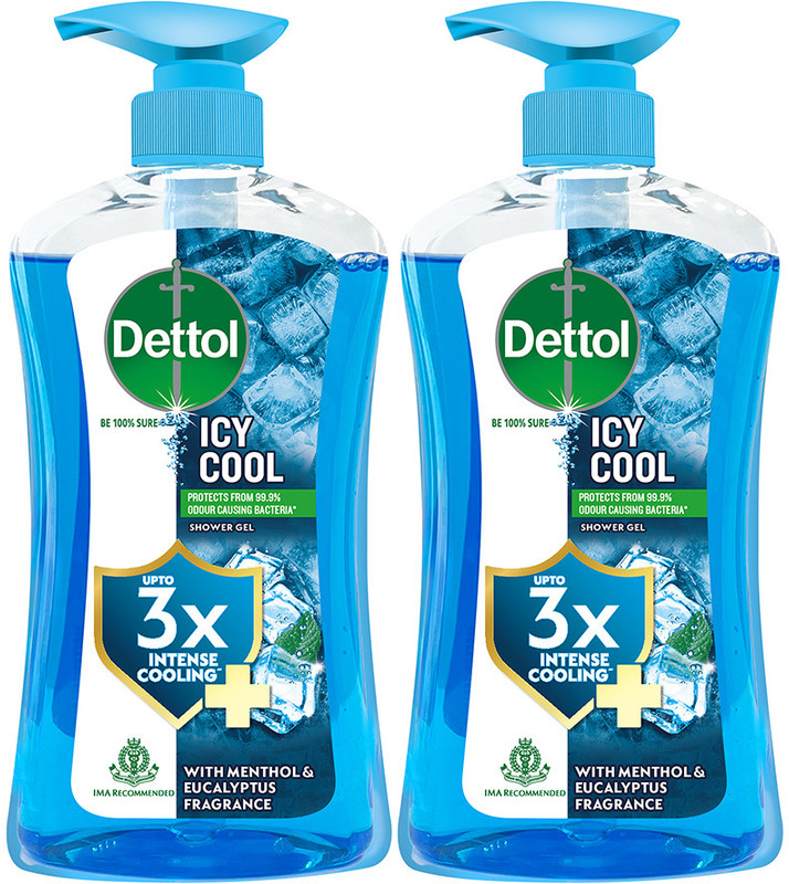 Dettol Icy Cool Body Wash Combo and Shower Gel for Men & Women, protects from bacteria(2 x 500 ml)