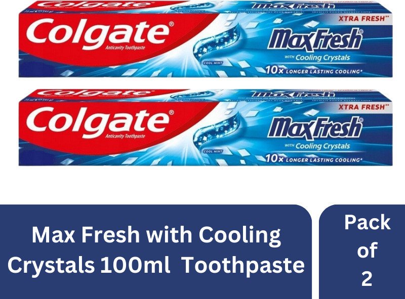 Colgate Max Fresh with Cooling Crystals Cool Mint 10X longer Lasting(PACK OF 2) 100ml Toothpaste(200 ml)