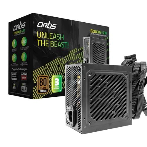 Artis EZ8898B-550 80 Plus Bronze Power Supply Unit with 12CM Thermally Controlled Silent Fan & DC to DC Technology