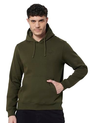 Wildcraft Men Sierra Solid Cotton Blend Hooded Casual Sweatshirt, Full Sleeve – Regular fit, Olive Green, Extra Large