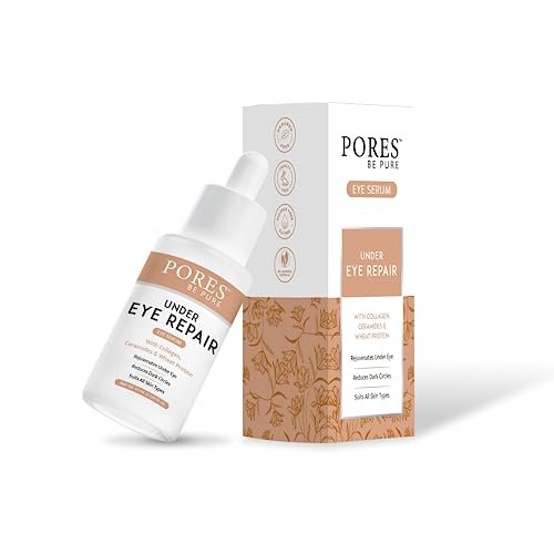 PORES Be Pure Under Eye Repair Serum | Collagen + Ceramide Eye Serum for Dark Circles, Puffiness & Wrinkles | Brightening & Hydrating Under Eye Serum for Men & Women | Wheat Protein & Anti-Aging Formula – 30 ml