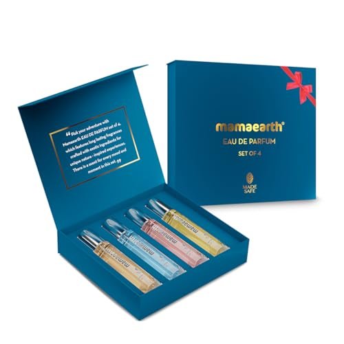Mamaearth Perfume Gift Set for Men & Women | Made Safe Approved | Travel-Friendly Pack | Premium & Long-Lasting Fragrances | Blend of Exotic Ingredients | Gifting For Valentine’s Day, Birthday, Anniversary & Special Occasions | Rakhi Gift for Brother & Sister | Premium Gift Pack | 15 ml x 4