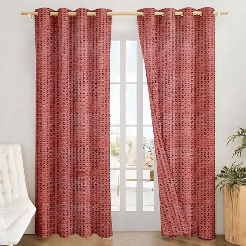 Amazon Brand – Solimo Polyester Sheer Jacquard Door Grommet Curtains| Blackout Door Curtains| 7 Feet |Set of 2|Printed Design | for Living Room Kids Room and Bedroom | Color- Maroon| Light-Filtering