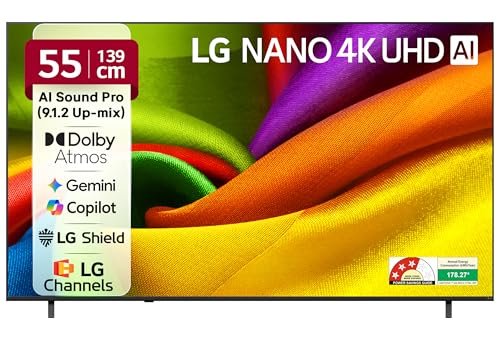 LG 139 cms (55 inches) NU87 AI Series Nano 4K Ultra HD Smart webOS VA LED TV 55NU870BPLA