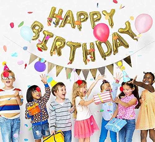 Crackles Happy Birthday Golden Foil Balloons in Capital Letters Upper Case for Birthday Decorations