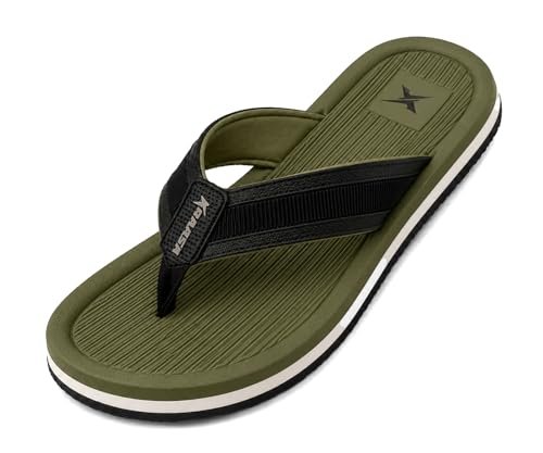 Kraasa DailyStep Men’s Diabetic Footwear | Doctor Inspired | Wide Toe Box | Orthopedic Flip Flop | Pressure-Relief Cushion | Anti-Skid Waterproof EVA Slipper for Men Olive UK 8