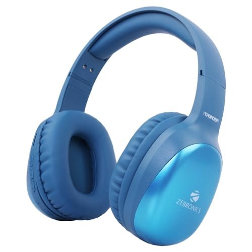 ZEBRONICS Thunder Pro (2026 Upgrade) Wireless Headphones, BT v6.0, True 60 hrs Playback, 40mm Drivers, ENC, Gaming Mode, Dual Pairing, Deep Bass, AUX & microSD, Rapid Charging (Blue)