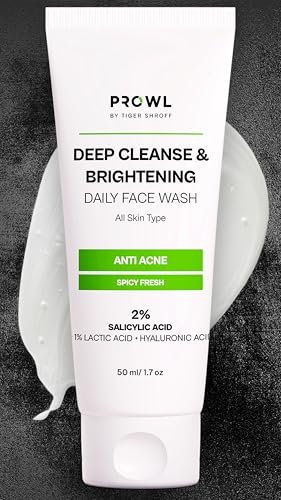 PROWL by Tiger Shroff Facewash 2% Salicylic Acid | Anti Acne For Dry Combination Oily & Acne Prone Man Skin Care with 1% Lactic Acid, Hyaluronic Acid | Exfoliating Brightening Face Wash For Men | 50ml