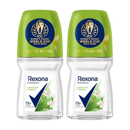 Rexona Matcha Tea & Vanilla Antiperspirant Roll-On | for Women |72H Odour Protection | Limited Edition Pack – ICC Women’s Cricket World Cup India 2025 |50 ML (Pack of 2)