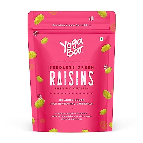 YogaBar Premium Green Raisins 500 grams| Kishmish |100% Fresh Pure Seedless Kismis Raisins|Munakka Dry Fruit|Rich in Iron, Calcium, Vitamin B & Boosts Immunity |Healthy Snacks|Dry Fruit Gift Pack