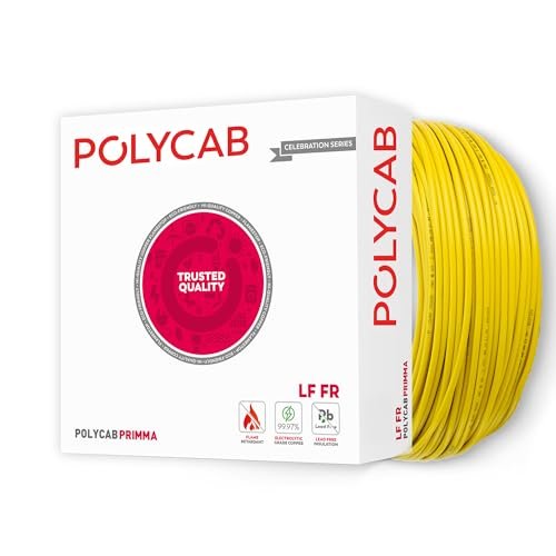 Polycab Primma 90m, 1sqmm. •Heat Resistant •Eco Friendly • Lead free PVC insulation •Mositure resistant •Flame Retardant •99.97% Electrolytic Grade Copper【Yellow】