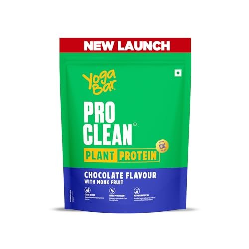 Yogabar ProClean Plant Protein Powder – 25g Protein Per Serve – Chocolate Flavour with Monk Fruit Sweetener – Cleanest & Lightest Protein with Herbs for Easy Digestion – Ideal for Vegan Diet – No Added Preservatives, No Added Sugar (500g Pouch, 13 Servings)