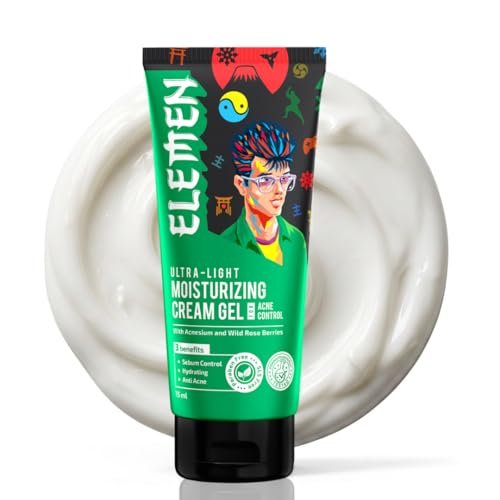 Elemen Ultra-Light Moisturizing Cream Gel for Boys – 75 g | Pimple Clear Moisturizer for Oily Skin | Non-Sticky Oil Control Cream for Teens | With Acnesium & Wild Rose Berries