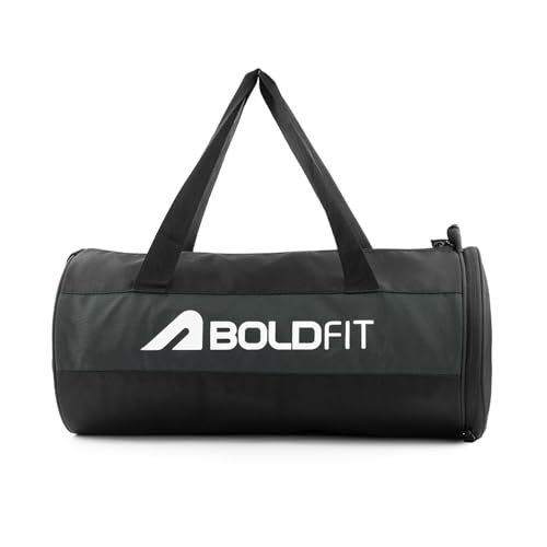 Boldfit Gym Bags for Men with Separate Shoe Compartment Unisex Duffle Bag for Carry & Travel Adjustable for Shoes Towel Duffel Sports Bag for Women & Men 20L – Black Grey