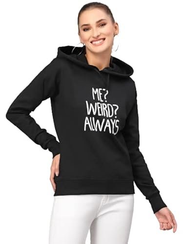 Style Quotient Women Black Printed Hooded Sweatshirt