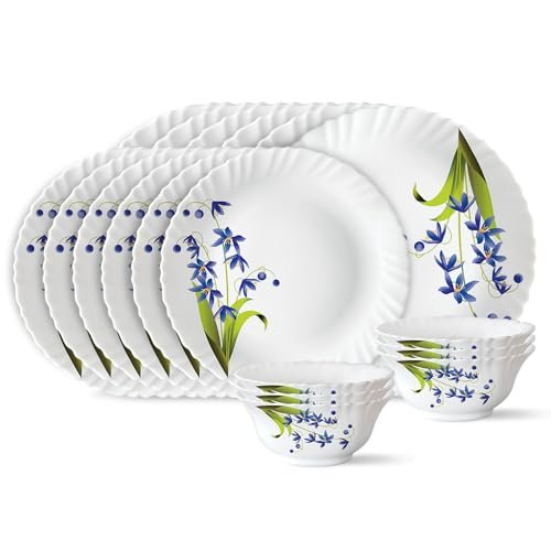 Larah by Borosil Lavender Opalware Dinner Set, 18 Pieces, White