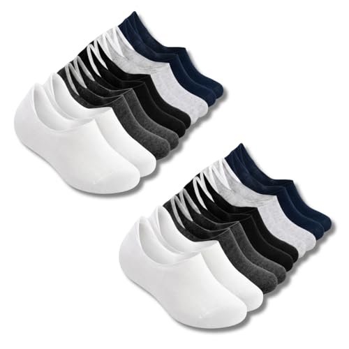 XJARVIS Men No Show Loafer Socks (Pack of 10) | Invisible Low Cut Cotton Socks with Anti Slip Heel Grip | Breathable, Sweat Absorbent & Anti Odour Summer Socks for Sneakers & Shoes, Multicolor