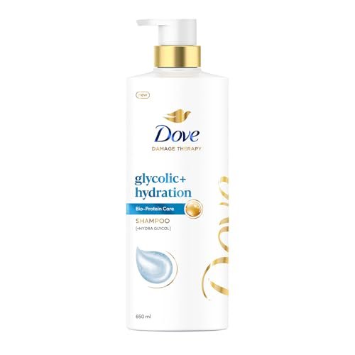 Dove Glycolic + Hydration Shampoo 650 ml with 5% Hydra-Glycol for Upto 100 hours of hydrated, fluid hair.