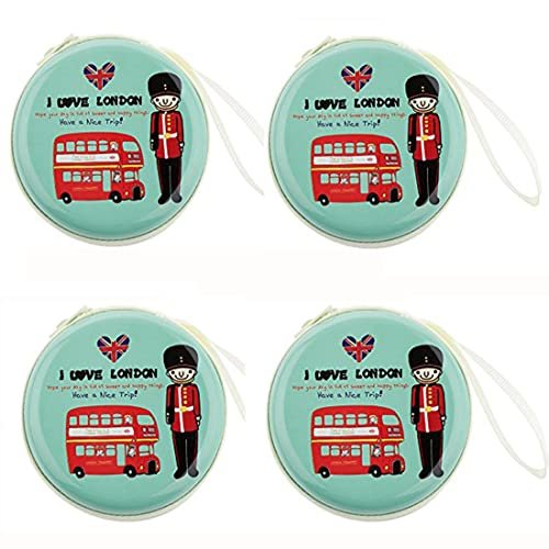 Stealodeal Round Aluminium Zipper Headphone Case London LC-02 All Earphones (Pack of 4)