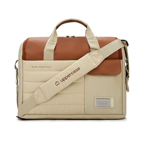 uppercase 14L Omega 03 Professional Laptop Messenger Bag | up to 15.6”| 3x More Water Resistant| Tablet Compartment| Multiple Organisers| Office Bag for Men & Women (Beige)