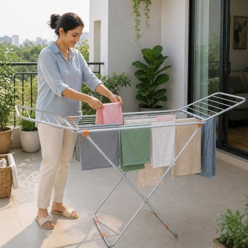 BENAVJI Mild Steel Cloth Drying Stand – 3 Way Folding, 42 Feet Drying Length, 20 Drying Rails, Lightweight
