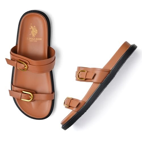 U.S. POLO ASSN. Womens VINCENZA Tan Sandal – (UK7) (US8) (1FD24747K06)
