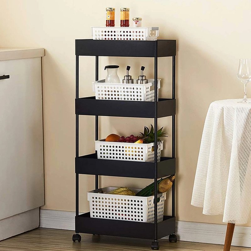 Shopixo Slim 4-Layer Rolling Storage Rack Kitchen Storage Organizer Trolley Plastic Plastic Kitchen Trolley(DIY(Do-It-Yourself))