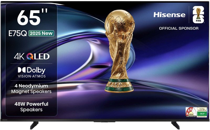 Hisense 65E75Q 164 cm (65 inch) QLED Ultra HD (4K) Smart VIDAA TV with 4 Speakers 48W Powerful Speakers| Dolby Vision Atmos| Cricket Mode(65E75Q)