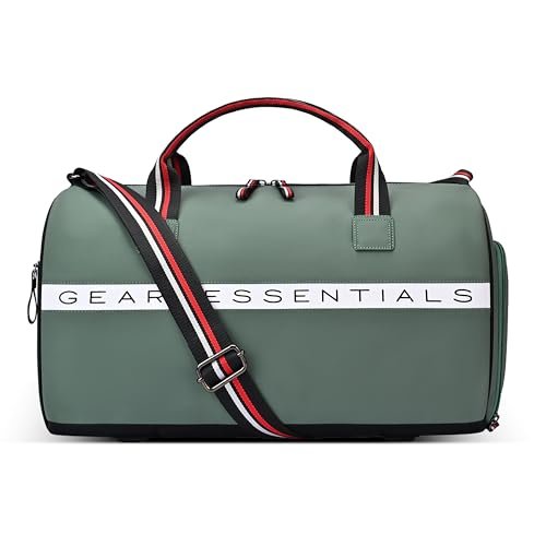 Gear Essential 18″/30L Large Water Resistant Faux Leather Duffle Bag | Gym Bag | Travel Bag for Men/Women (Pista – Black)