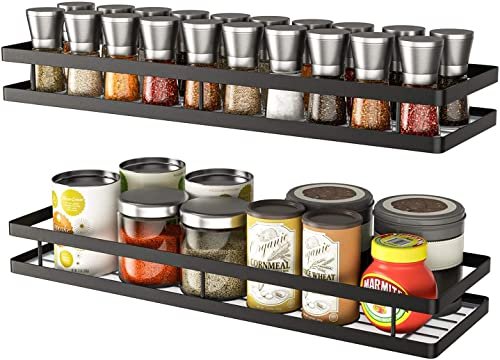 Clazkit Wall Mounted Iron Spice Rack Organiser Pack,Hanging Seasoning Spice Rack Shelf Holder Storage for Kitchen Cabinet – Pack of 2