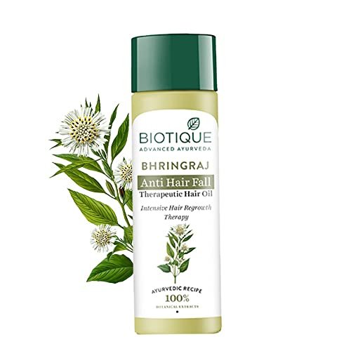 Biotique Bio Bhringraj Therapeutic Hair Oil for Falling Hair | Intensive Hair Regrowth Treatment | Nourishing Hair Follicles| Strong and Shiny Hair| For All Skin Types| 120m