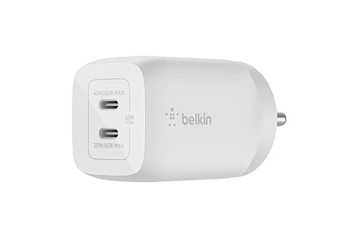 Belkin 65W (45W+20W) USB -C GaN Charger | Fast Charging PD | Gan Technology for Samsung Galaxy S25, Apple iPhone 17, Air, Pro, Pro Max, iPad, MacBook & More | 2 Years Warranty | White