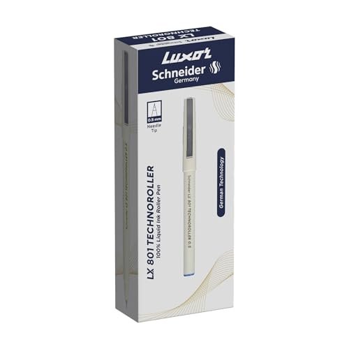 Luxor Schneider LX 801 Technoroller Roller Pen, 0.5 mm Needle Tip, 12 Units Pack, Ink Colour – Red, 100% Liquid Ink, German Technology