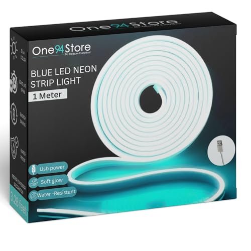 One94Store LED Neon Strip Light 1M – USB Powered, Flexible Waterproof Rope Light DC 5V with Button Switch | Ambient LED Lighting for Home, Bedroom, DIY Decor, Party & Gaming Room (Blue)