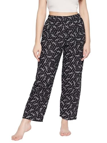 Clovia Women’s Rayon Leaf Print Pyjama (LB0179J13_Black_S)