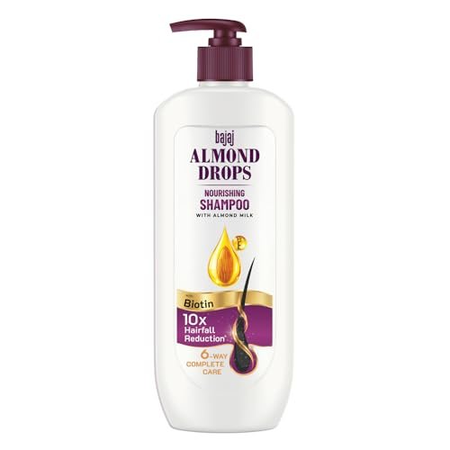 Bajaj Almond Drops Nourishing Shampoo with Almond Milk, Vitamin E & Biotin | For Soft, Shiny Hair | 10X Hairfall Reduction | Paraben Free- 340ML