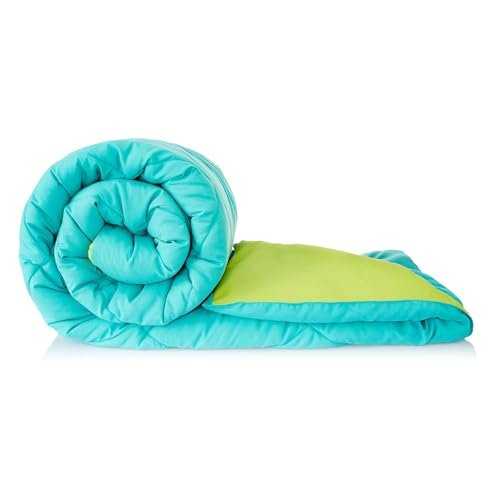Solimo Microfiber Reversible Comforter, Single (Aqua Blue & Olive Green, 200 GSM)