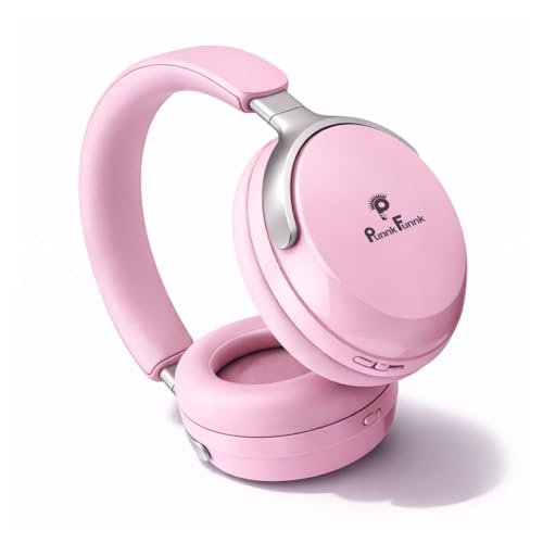 PunnkFunnk Bass Over-Ear Bluetooth Wireless Headphones with Deep Bass, 40mm Drivers, Built-in Mic, Foldable Design, Soft Cushioned Ear Cups, AUX & TF Support for Music, Gaming & Calls (Pink)