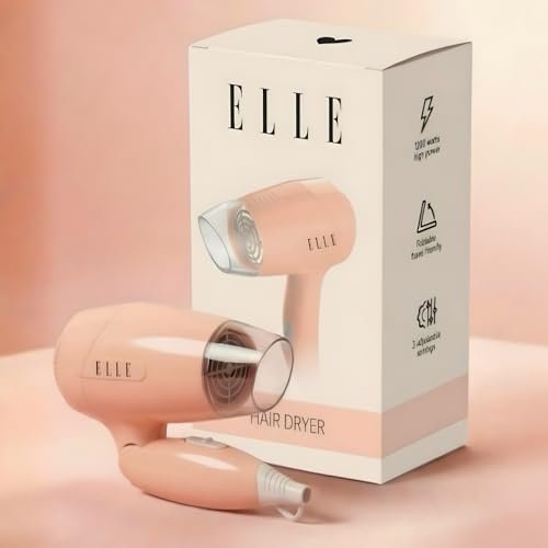 ELLE 1200W Foldable Hair Dryer for Women | 3 Heat Settings + Cool Shot | Heat Balance Technology | Compact Travel-Friendly | Overheat Protection | All Hair Types