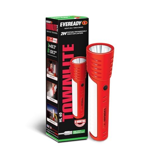 Eveready LED Townlite HL40, 2W Torch Cum 2.5W Lantern, Type-C USB Fast Charging, ?220 Lumen, Overcharge & Deep Discharge Protection, Powered By BIS Certified Li-Ion Battery