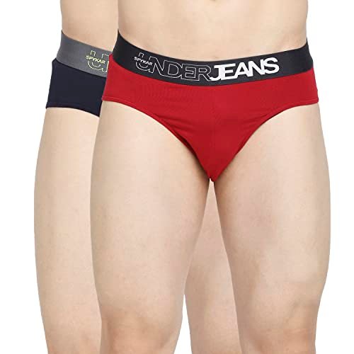 Underjeans by Spykar Men Pack of 2 Maroon & Navy Blue Solid Basic Briefs