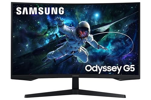 Samsung 32″ (80cm) Odyssey G5 2K Curved Gaming Monitor|QHD 2560 X 1440|1000R Curved|165Hz|1ms(MPRT)|300nits|Ports-HDMI,DP,Headphone|DP Cable|HDR10|FreeSync|LS32CG550EWXXL|Black
