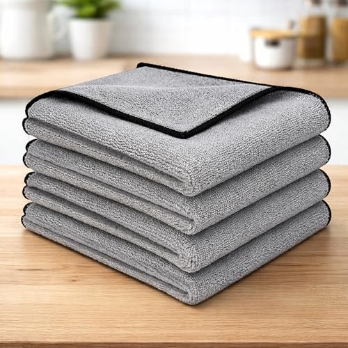 Cutting EDGE 300 GSM Microfiber Car & Bike Cleaning Cloth Set of 4, Thick Soft, Lint-Free Scratch-Free, Super Absorbent, Reusable Cleaning Cloth for Drying & Polishing (40×30 cm, Grey)