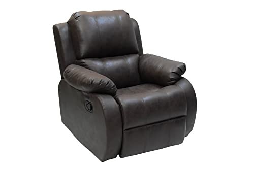 The Couch Cell | One Seater Recliner Chair | Brown Leatherette Upholstered Recliner | Manual Single Seater Recliner | Comfortable Recliner for Living Room Bedroom Home Seating