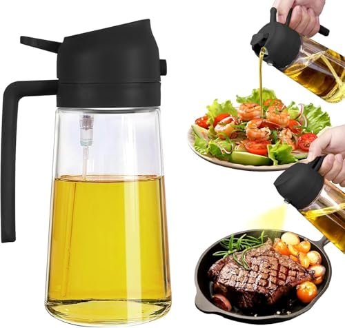 Misamo Enterprise Glass Oil Sprayer and Dispenser Bottle, 500ml Capacity, 2-in-1 Design, Black