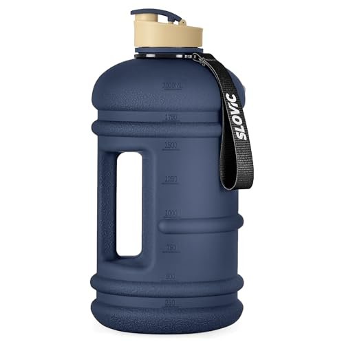 SLOVIC Gallon Water Bottle 2 + Litre | Gym Motivational Sipper Water Bottle for Adults | 100% BPA Free & Leakproof | 2 Litre Sipper for Men & Women with Ergonomic Handle | Dark Blue | 2200 ML