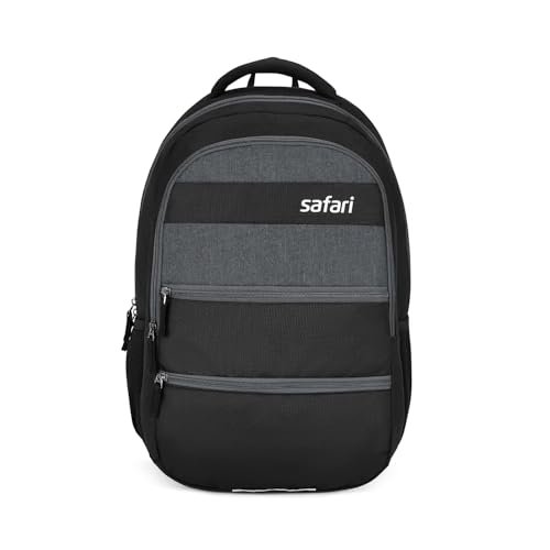 Safari Quirk 30L Laptop Backpack, 2 Compartments, Premium Polyester Fabric, Bottle Holder, School Bag For Boys And Girls, College Bag For Unisex, Office Bag, Travel Bag, Color- Black
