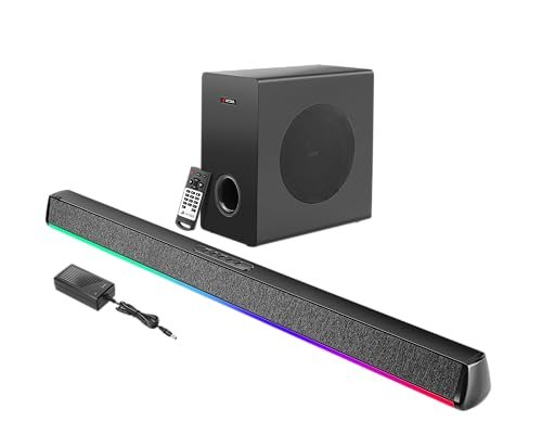 Hydra BOOMBAR 2.1 Channel Soundbar with Wired Subwoofer, 180W, 3D Surround Sound, Bluetooth, AUX/USB/HDMI, Remote Control, Black