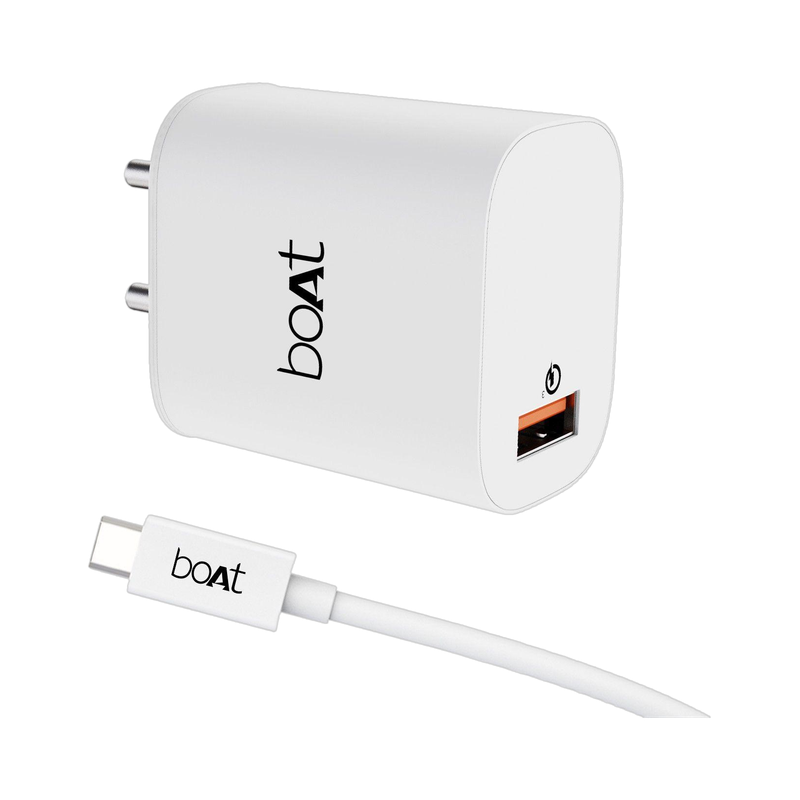 boAt 18W Power WCD QC3A Charger combo (Type C )(White, Cable Included)